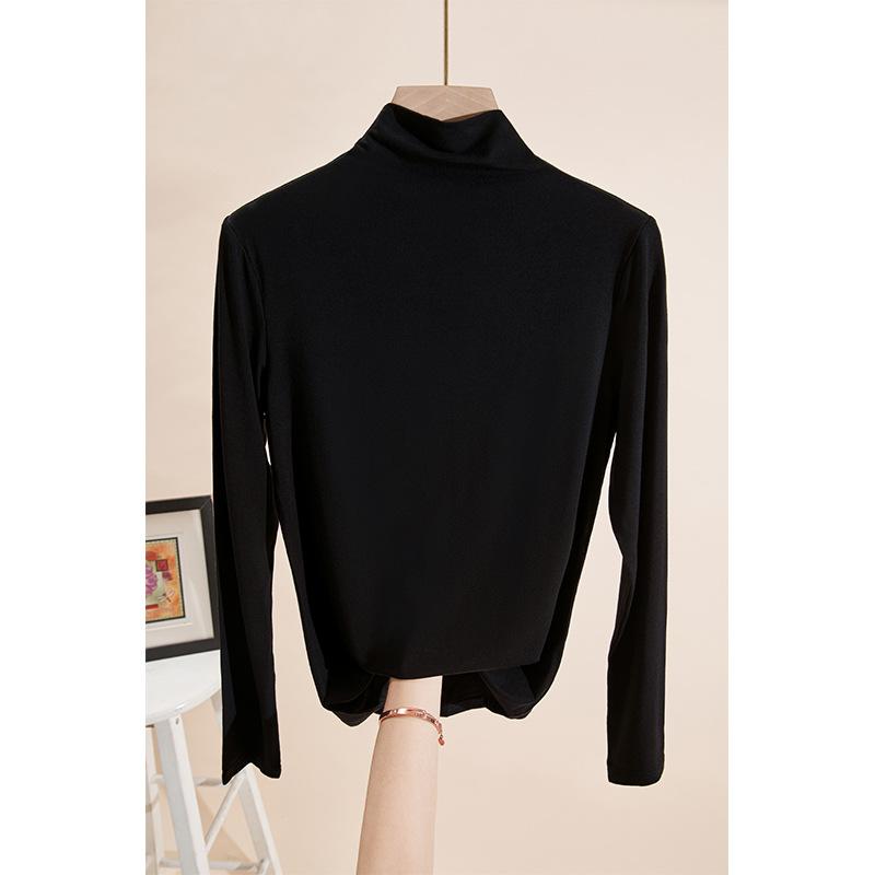 

Весна 2024 года, новая модальная рубашка с воротником-получерез, однотонная, универсальная, облегающая, в стиле вестерн, простая футболка с длинным рукавом для женщин XL чёрный