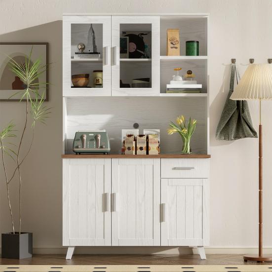 Kitchen Cabinet Visible Door Sideboard with Microwave Stand Opening Shelves Wine Drawer Design Pantry Storage Dining Room Furniture