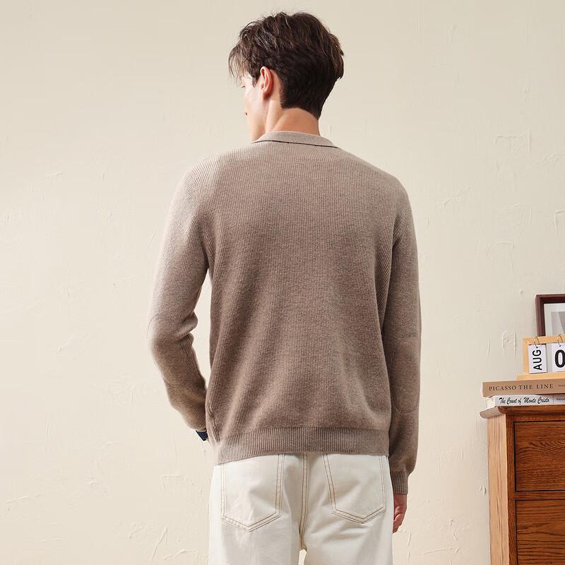 Comonboka Men's Ribbed Lapel 100% Wool Sweater