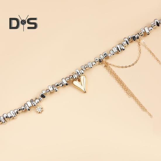 Irregular Stone Choker for Women Silver Tassel Heart Pendant Necklace Wedding Jewelry Gift for Wife Girlfriend On Valentine's Day Birthday Anniversary
