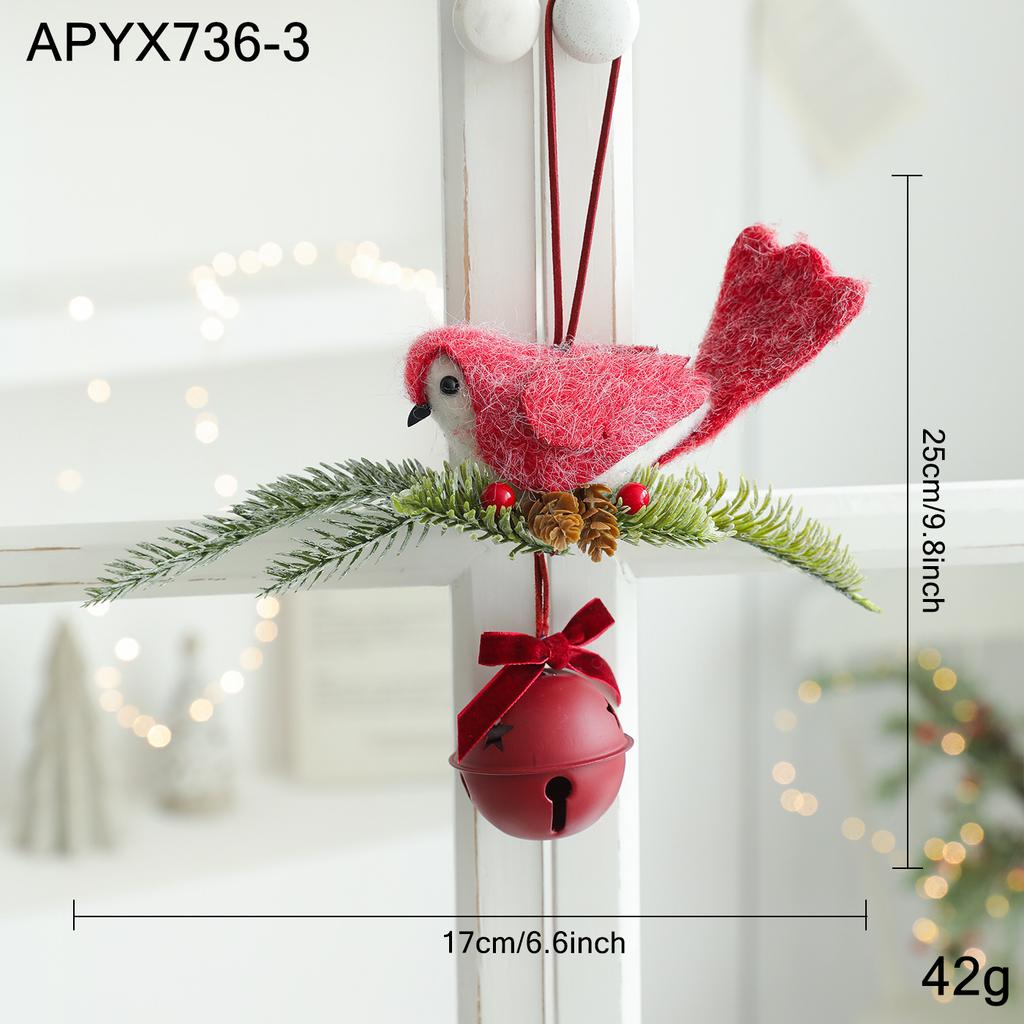 Fabric Christmas Bird Wreath Bell Pendant Pendant Door Hanging Wall Hanging Wood Simulation Decoration Pendant
