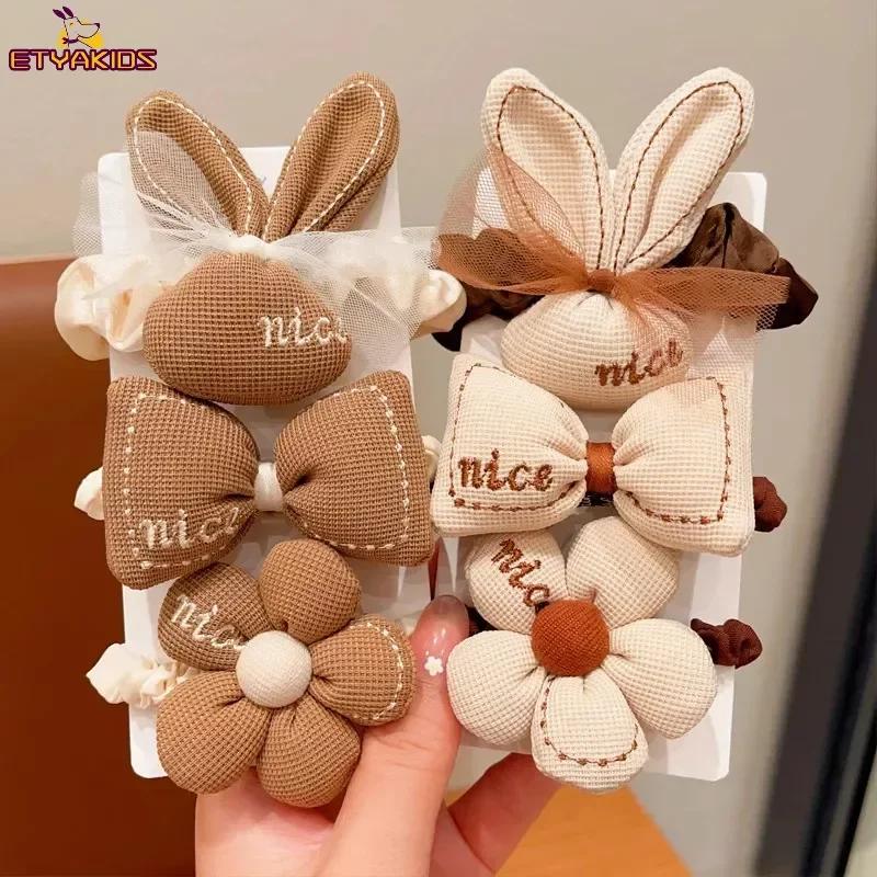 Korean Cartoon Chocolate Elastic Hair Bands Bear Rabbit Hair Ties Rope Girls Gum Smile Flower Scrunchies Kid Ponytail Holder