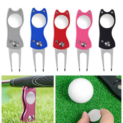 Golf Divot Tool with Pop-up Button Metal Foldable Golf Divot Repair Fork Green Tool with Magnetic Putt Alignment Ball Marker for Golfers Accessory