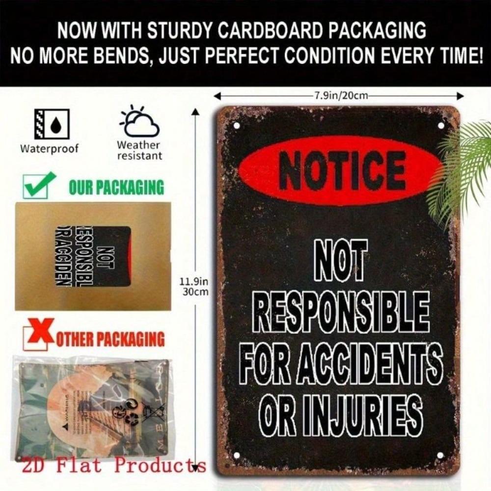 Vintage Metal Poster Wall Art, Warning Injury Sign Home Decor