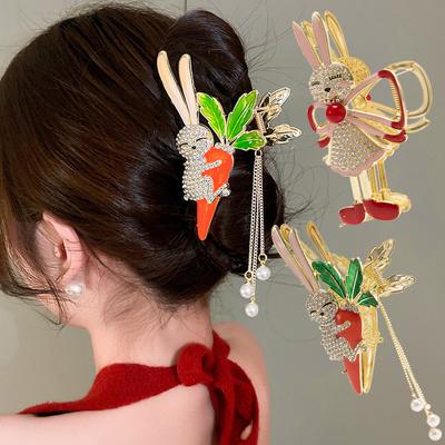 Strass Coniglio Carota Nappa di Perle Artiglio per Capelli da Donna Carino Molletta a Granchio Barrette Fermaglio per Capelli Femminile Accessori per Capelli Coda di Cavallo