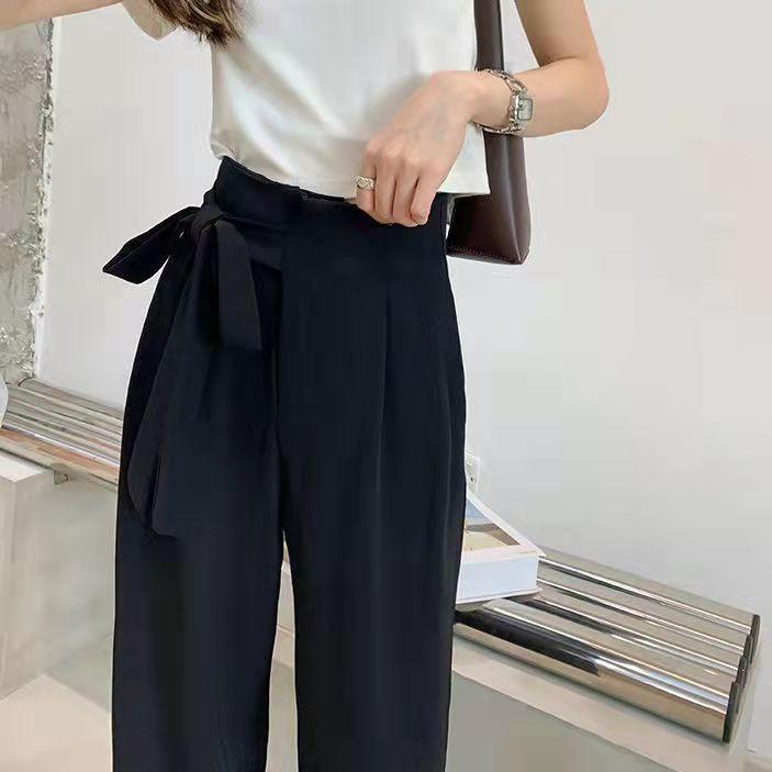 

2026 New Arrival: Women s High-Waisted White Wide-Leg Bow Knot Pants - Lightweight, Loose, and Floor-Length XL (Recommended 126-139 lbs) чёрный