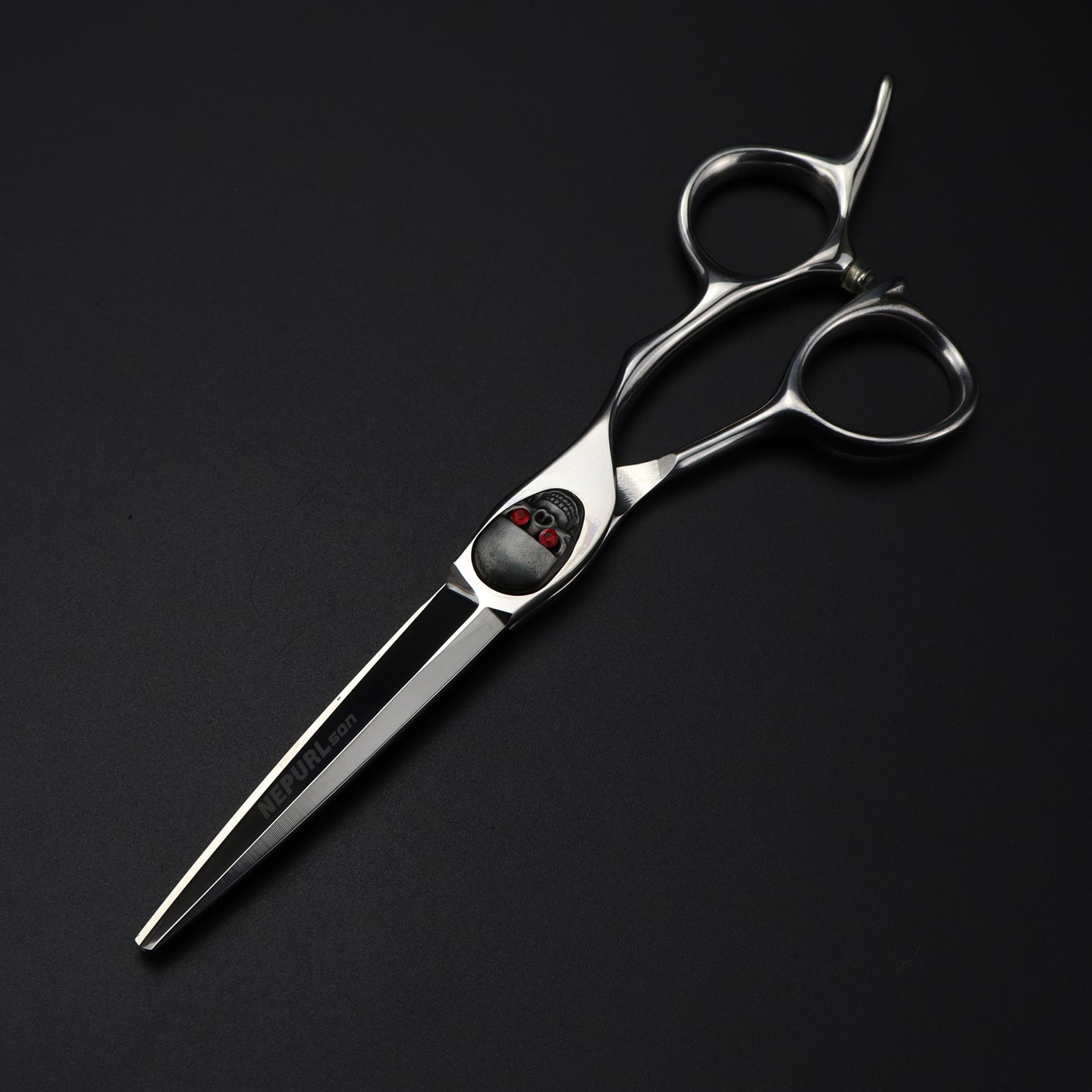 6.0 Inch 440C Skull Gem Model, Hair Scissors, Hair Scissors, Flat Scissors, Bangs Scissors, Thin Scissors Lh-04 6.0inch skull flat scissors