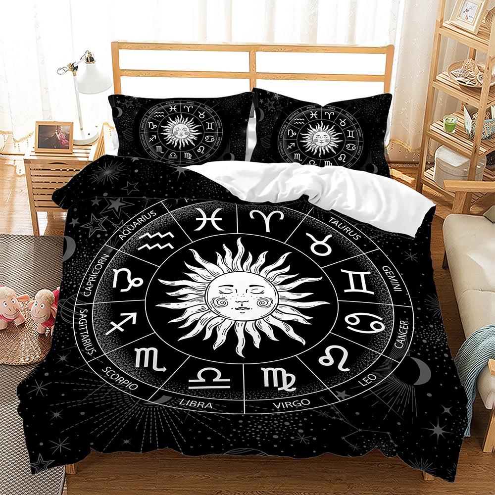 Quilt Cover Three-Piece Set Twelve Constellations Black Two-Piece Set Digital Printing Bedding