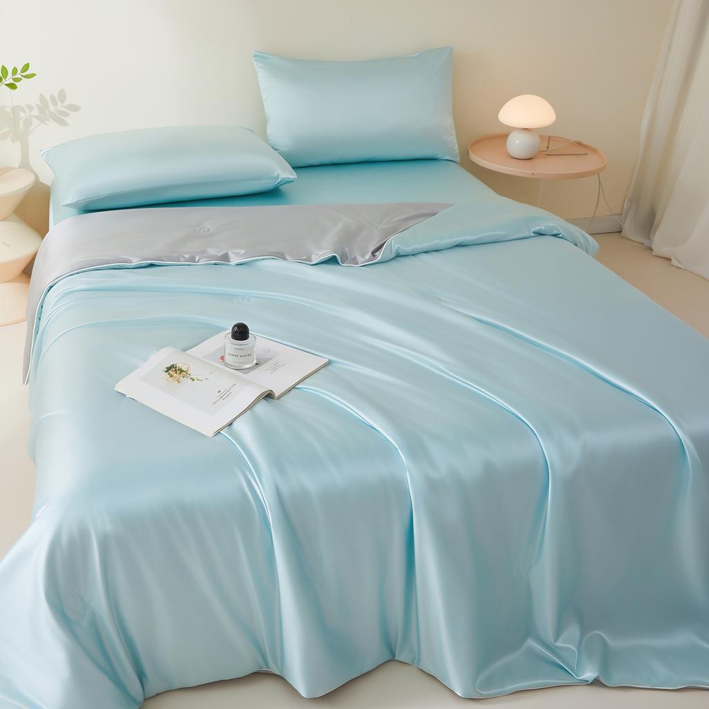 Grade A Cooling Summer Comforter Set With Fitted Sheet And Pillowcases Breathable Air Conditioner Quilt Ice Silk Cooling Blanket
