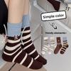 Female Spring and Autumn New Striped Embroidery Dog Breathable In The Tube Cotton Socks