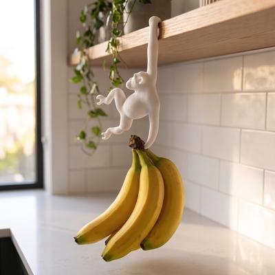Easy Install Fruit Hook Monkey Banana Hook, 3D Printed Under Cabinet Kitchen Hanger Storage Funny Shape Design Holder for Bananas, Keys, Bags,