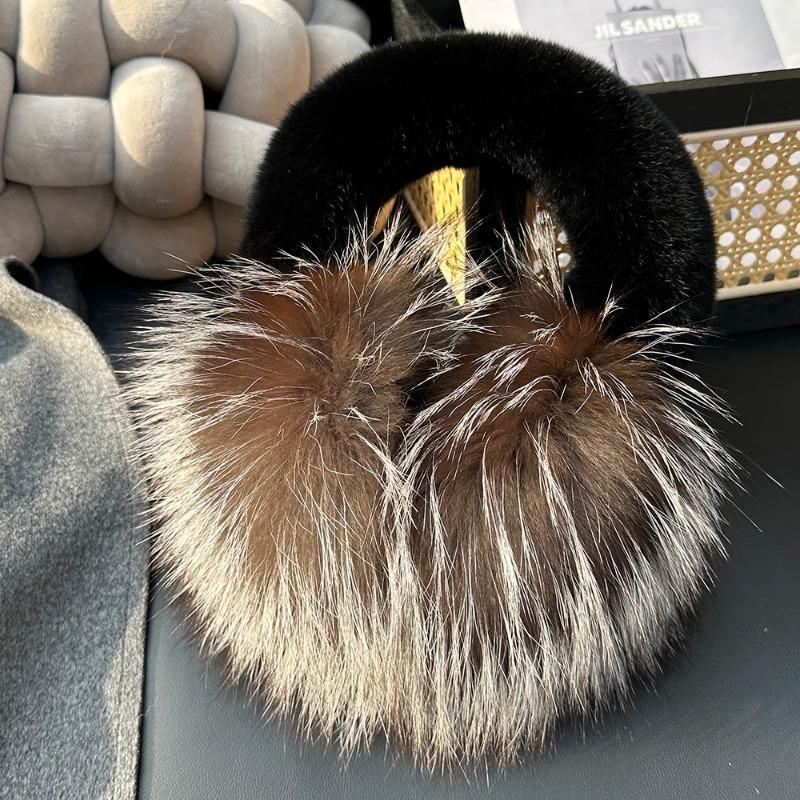 Girls fox fur ear coverings scarf For women, winter warmth, fur ear protectors, cute fur ear bags, Windproof, cycling earmuffs