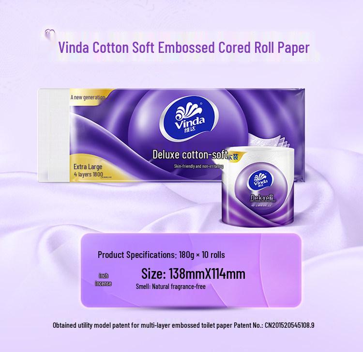 Vinda 4-Ply Super Tough Toilet Paper, 200g Large Roll Household Pack