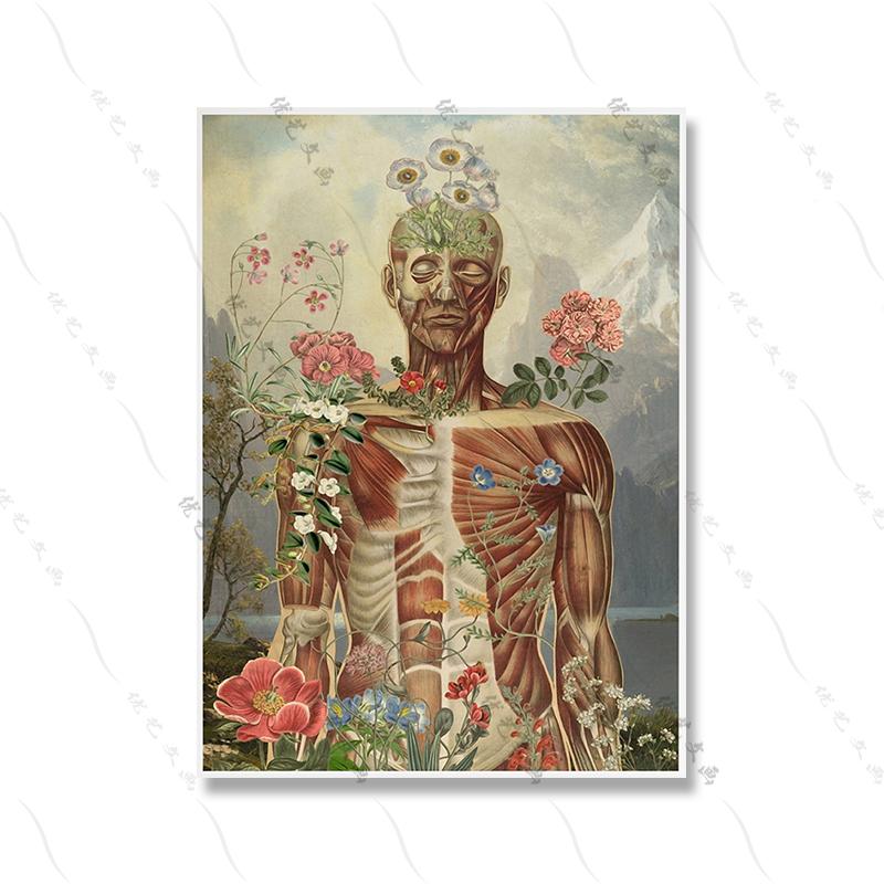 Gift Flowers Skull Print Poster Anatomical Medical Art Illustration Body Abstract Skeleton Canvas Painting Doctor Office Decor