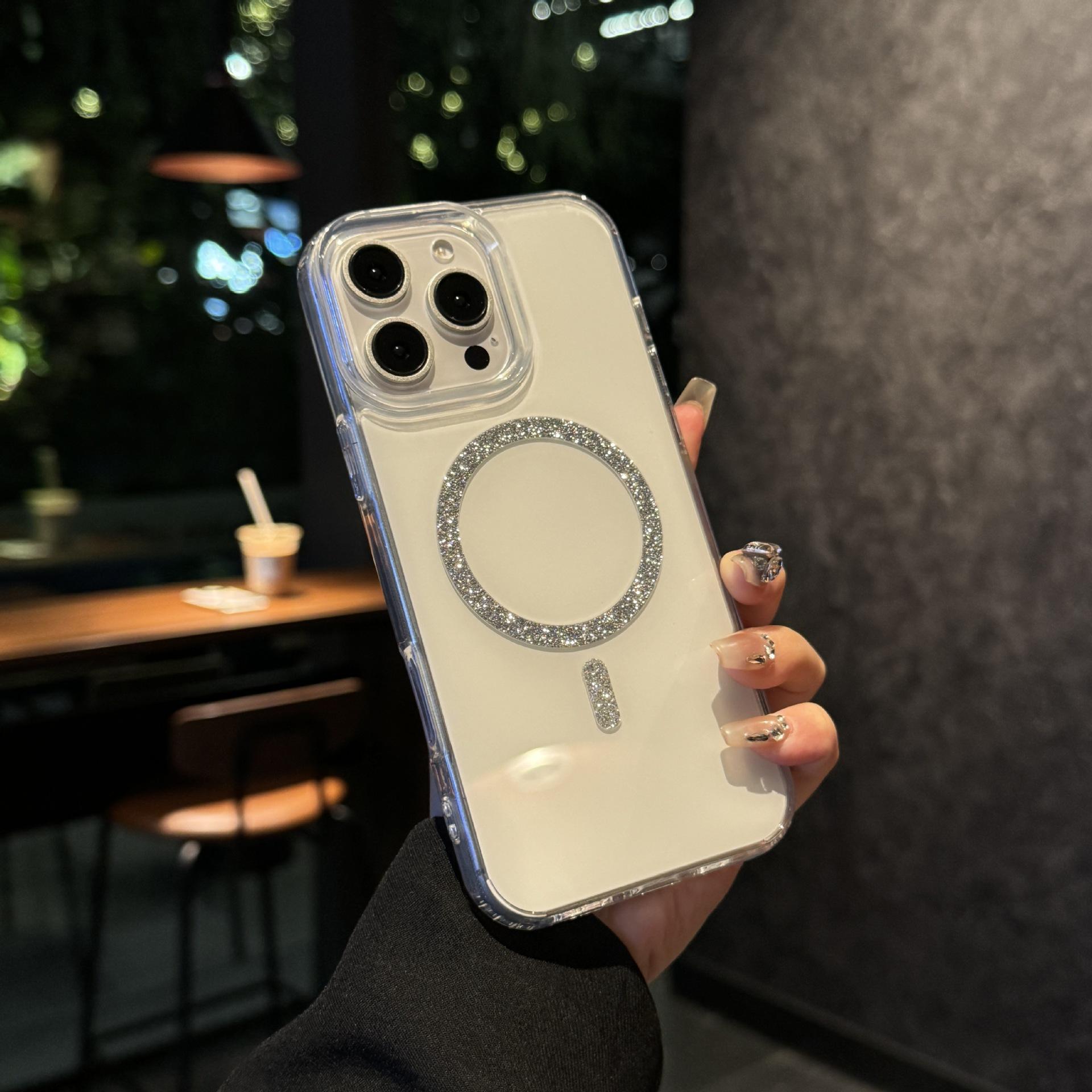 

Applicable To IPHONE16proMax New Flash Powder Magnetic Suction Phone Case Ins Wind Apple 15 Anti Fall Protection Case 14 iPhone16