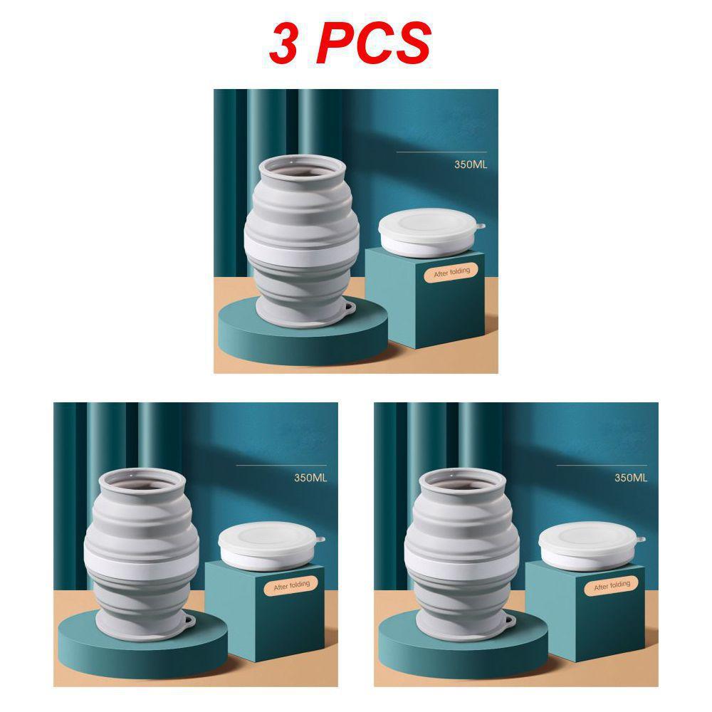 3PCS Portable Silicone Cup Foldable Travel Mug Heat Resistant Collapsible Water Cups with Lid Lanyard for Outdoor Camping