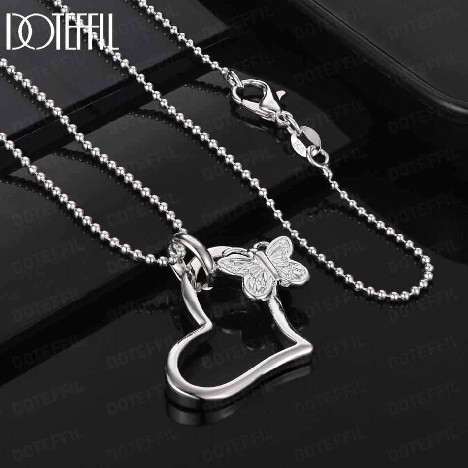 925 Sterling Silver Fashion Jewelry Wedding Butterfly Heart Necklace