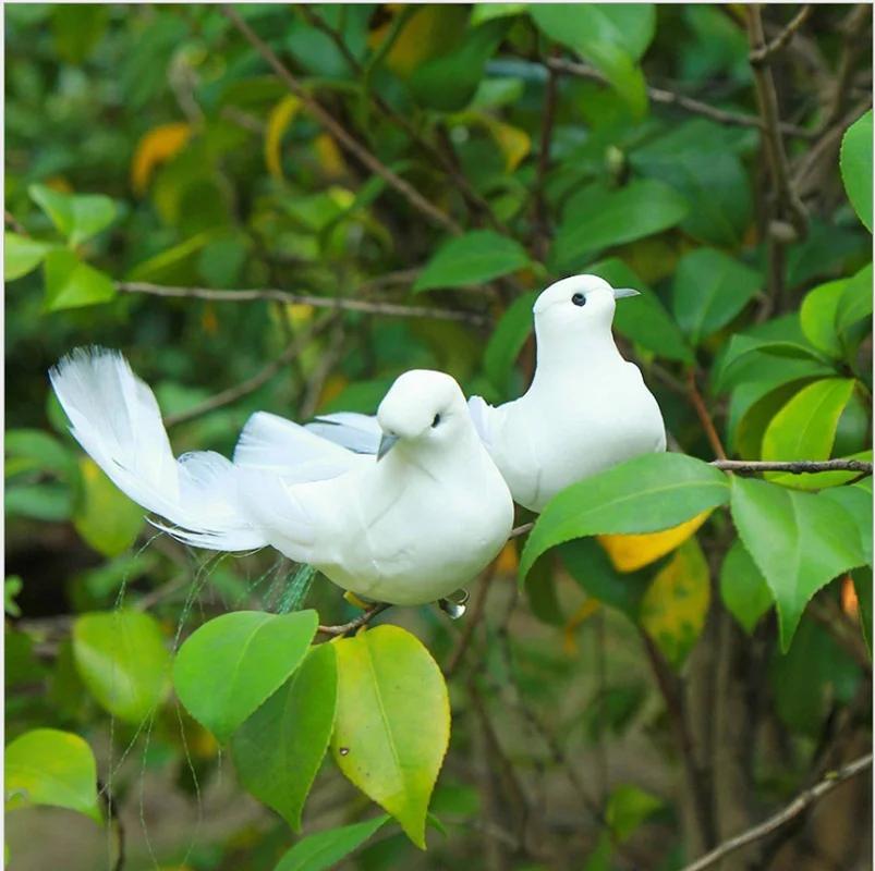 2pcs Fake Bird White Doves Artificial Foam Feathers Birds with Clip Pigeons Decoration for Wedding Christmas Home