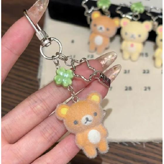 Cute Bell Bear Pendant Matching Phone Keychains Handmade Rilakkuma Strawberry Beaded Accessories Couple Gifts 6
