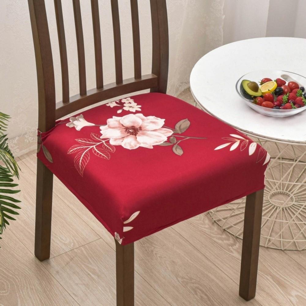 

Soft Printed Design Stretch Chair Cover Elastic Bottom Square Chair Slipcover Removable Chair Seat Cover Dining Room