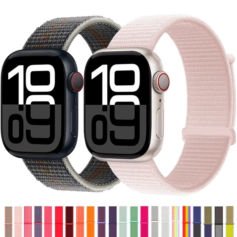 Laço de Nylon para Pulseira Apple Watch 46mm 45mm 44mm 49mm 46mm 40mm 41mm 38mm 42mm Correa Pulseira iWatch Série 6 Se 7 8 9 10 11 ultra1/2/3 pulseira