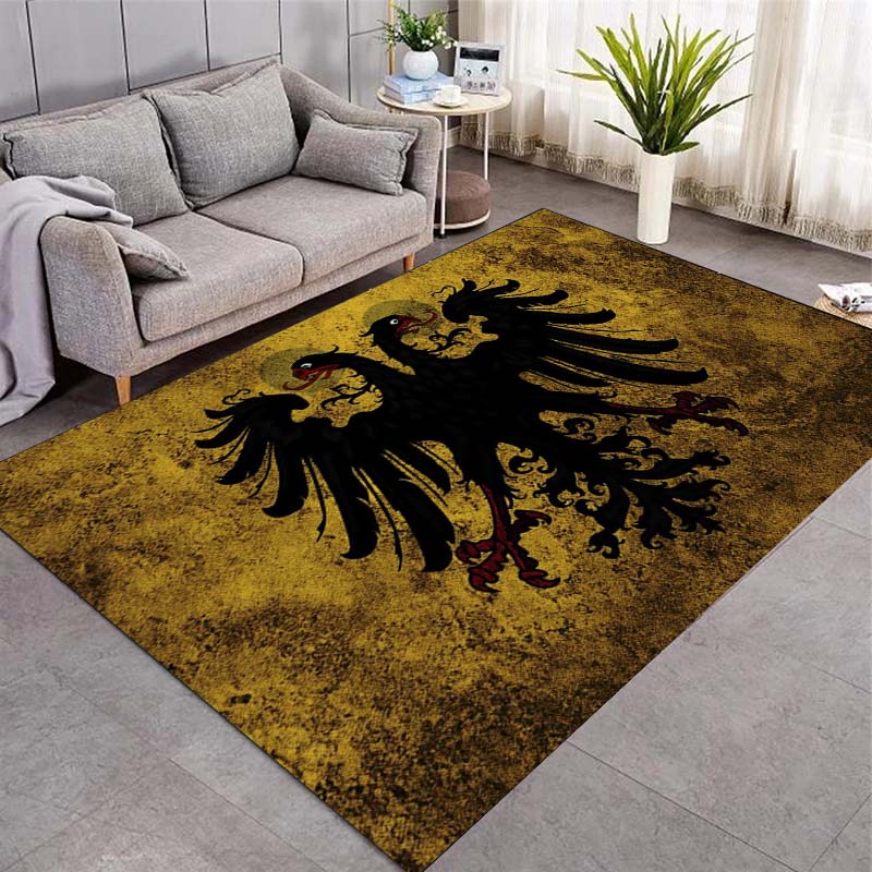 Vintage Yellow Background Double Headed Eagle Print Area Rug, Non Slip Soft Floor Mat Living Room Home Decor Carpet