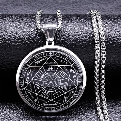 Seven Angels Medal of Solomon Talisman Stainless Steel Glass Necklace Personalized Pendant Necklace