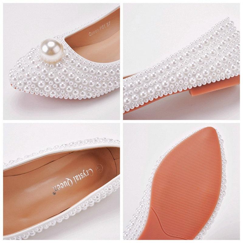 Pointed Pearl High Heels Single Shoes Flat Leather Soles With Sweet Party Sandals Wedding Shoes