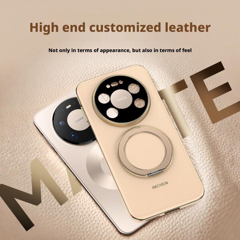 Luxury Grade Calfskin Leather Case For Huawei Mate 80 Pro Max Straight Edge Design Rotatable Holder Full Lens Coverage Cover
