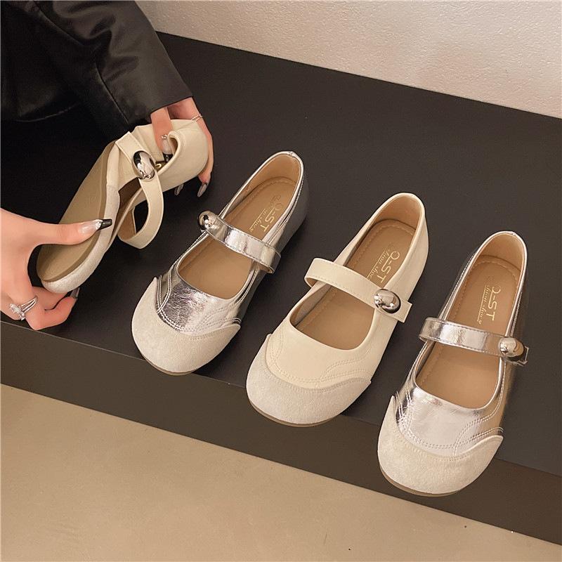 Soft leather Mary Jane single shoes women's 2025 spring and autumn new flat-soled soft-soled Velcro comfortable fashion with casual shoes