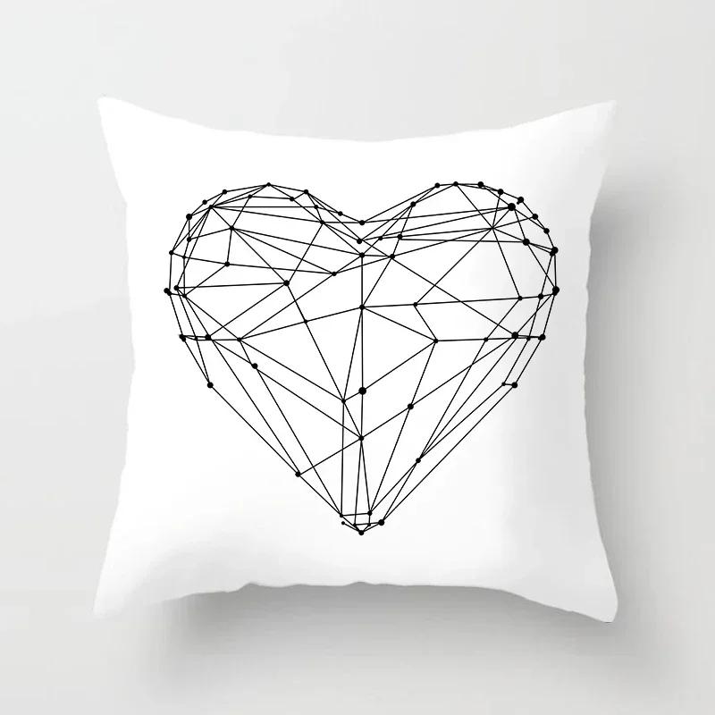 Black Throw Pillow Case Geometric Heart Letters Piano Fashion Girl Cushion Covers Home Sofa Chair Decorative Pillowcase 45X45Cm