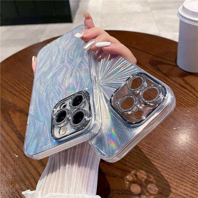 For iPhone 15 Pro Max Luxury Colorful Pattern Soft Frame Phone Case For iPhone 11 12 13 14 16 Plus Glitter Lens Protective Cover