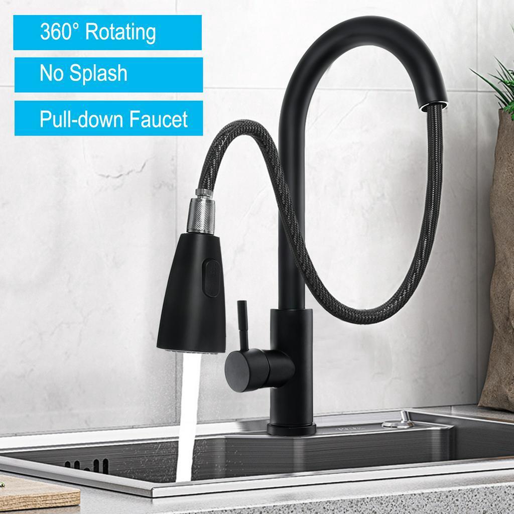 Pull Out Kitchen Faucets Handle 2 Water Mode Kitchen Tap Hole Handle 360 Degree Rotatory Water Mixer Tap Silver /Black New