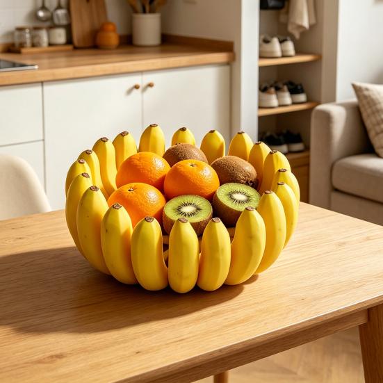 Yousheng 3D Printed Banana Shape Fruit Bowl Funny Decorative Fruit Plate Desktop Key Bowl for Home Kitchen Dining Room