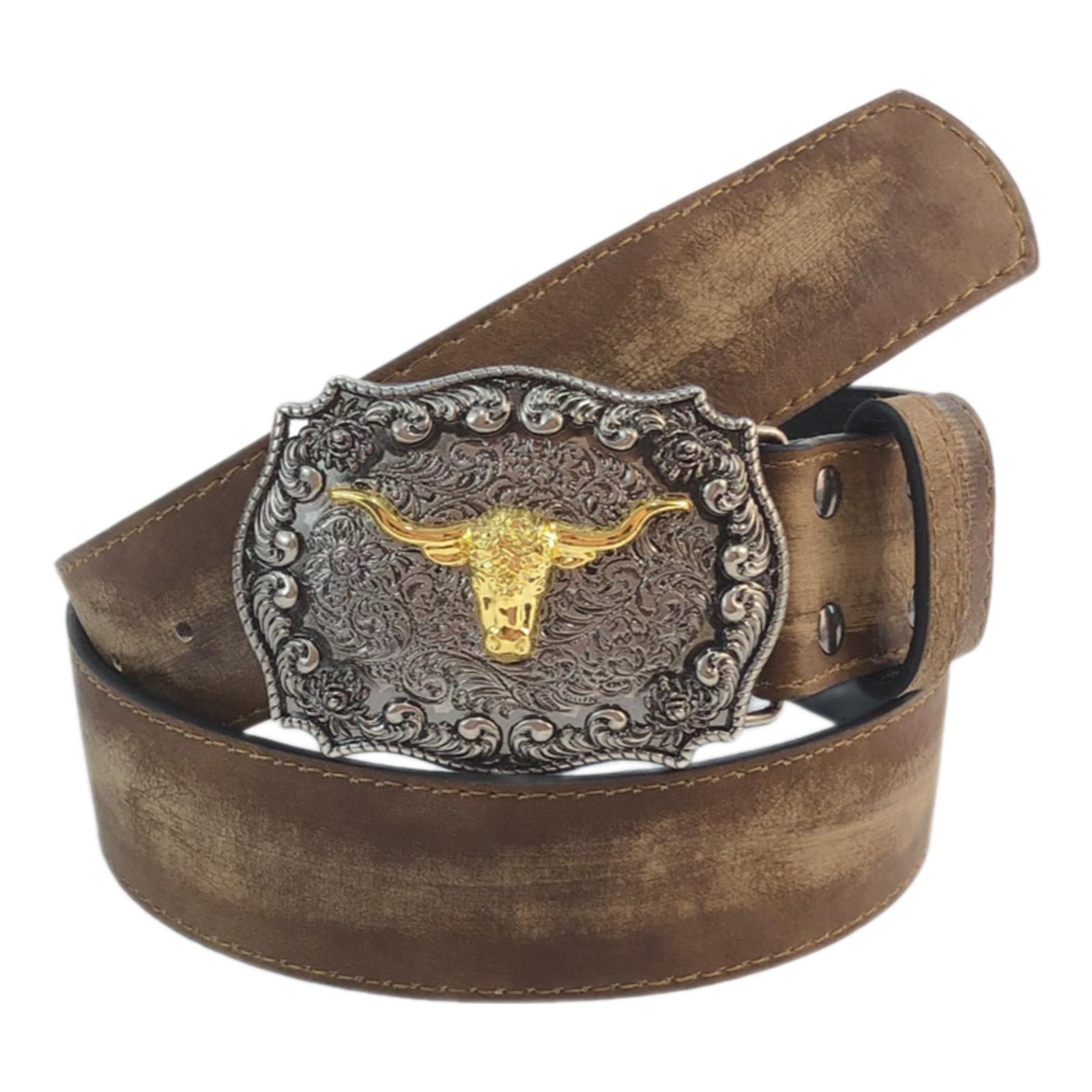 

Western PU Belt for Women Bull Head Buckles Belt All Matching Waistband for Jeans Pants Unisex Decorative Belt for Adult 1