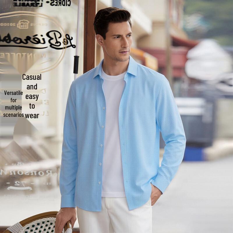POLOMEISDO Men's 100% Cotton Long-Sleeve Fine Plaid Non-Iron Shirt
