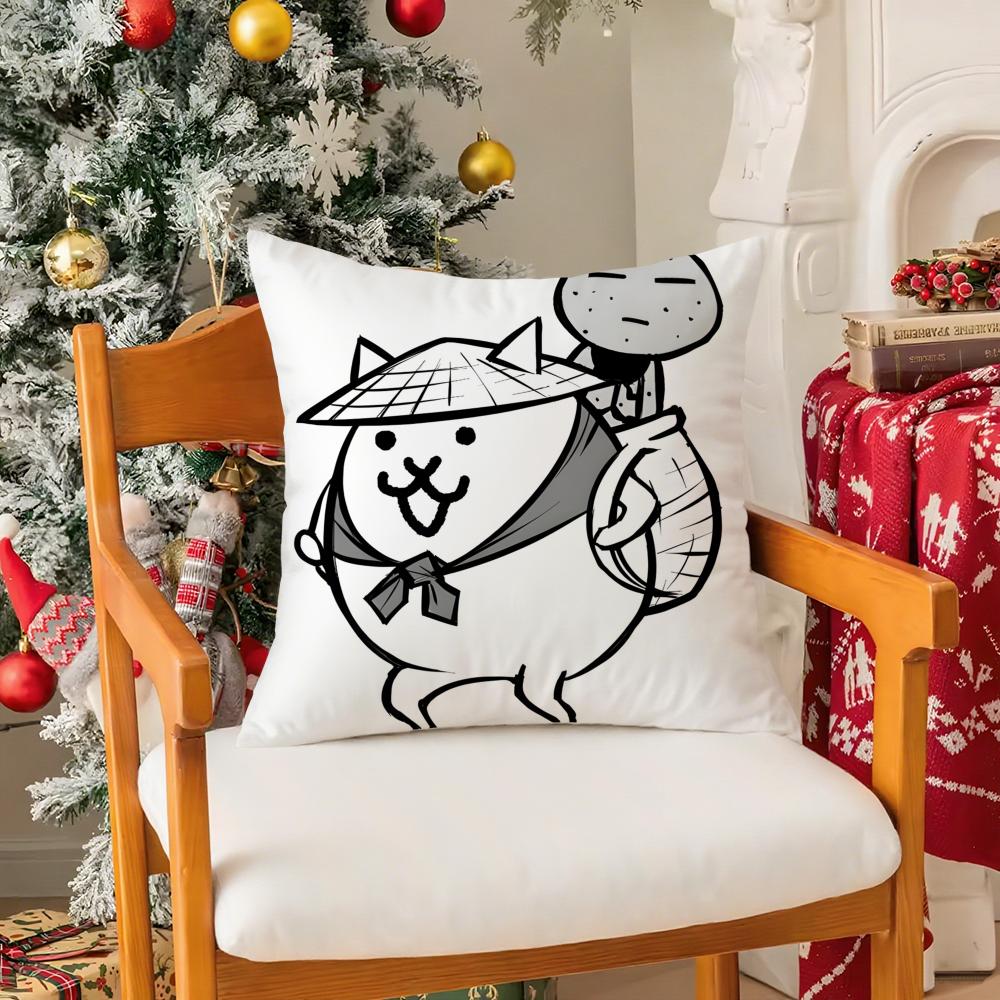 Cartoon Game The Battle Cats-C Pillow Case Silky Short Plush With Invisible Zipper Dustproof Sofa Cushion Cover For Home Decor