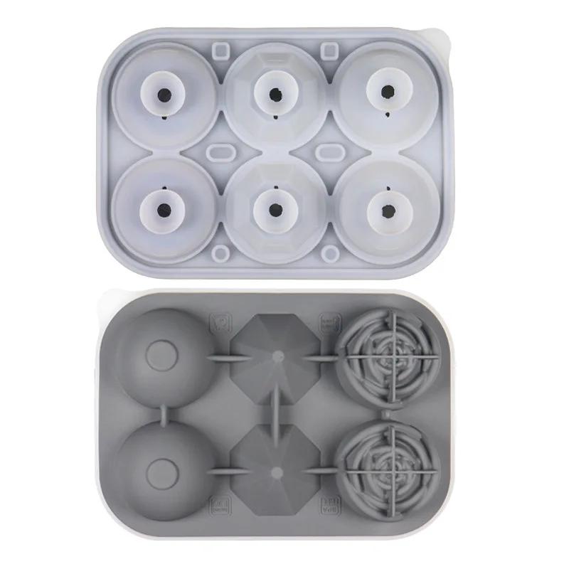 3D Rose Diamond Round Ice Cube Molds 4/6 Grid Ice Cube Tray Flower Shape Silicone Ice Maker Kitchen Bar Utensil Tool Accessorise