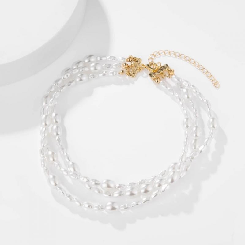 Simple Baroque Imitation Pearl Necklace for Women Men Elegant Handmade Beaded Chain Choker Necklace Wedding Party Jewelry