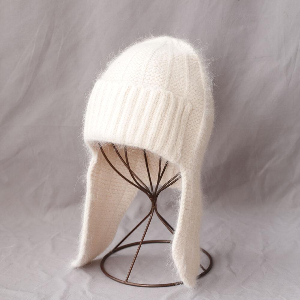 Fashion Women Winter Rabbit Fur Warm Hat Fur Ear Flap Cap Angora Knitted Hat Skullies Beanies Female Bonnet Woman Knit Cap