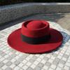 Japanese Retro Angola Red Woolen Flat Top Top Hat Women'S Autumn And Winter French Wide Brim Burgundy Jazz Felt