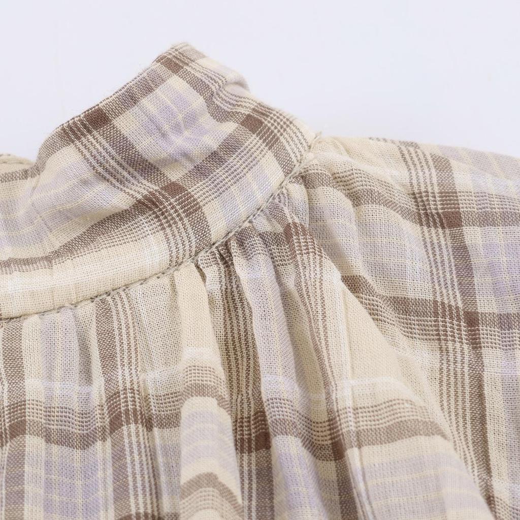 Women's Plaid Layered Short Top - Loose, Lazy Style Design (2171018)
