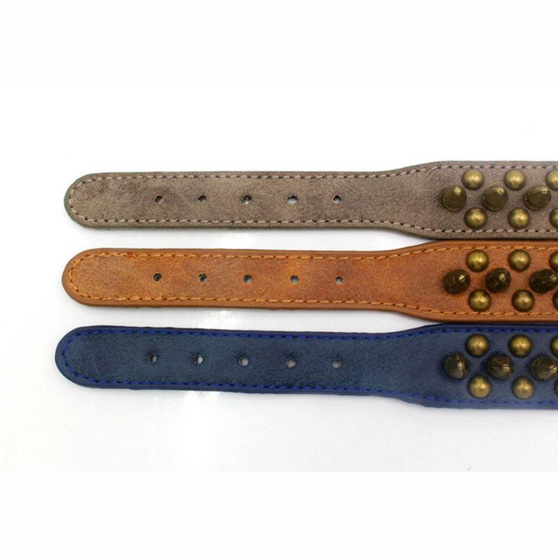 French Bulldog Pitbull Dogs Collar Retro Golden Rivet Studded Leather Pet Collar for Small Medium Large Dogs Spiked Neck Strap