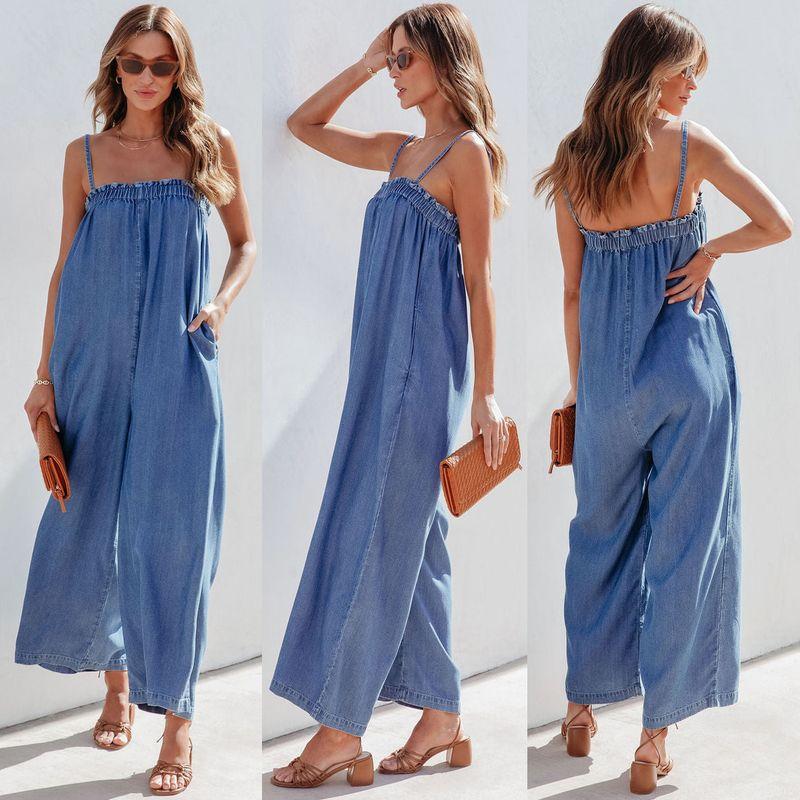 Jumpsuits Summer Loose High Waist Fashion Suspenders Jumpsuit Slim Looking Loose Pants Cropped Casual Suspender Trousers