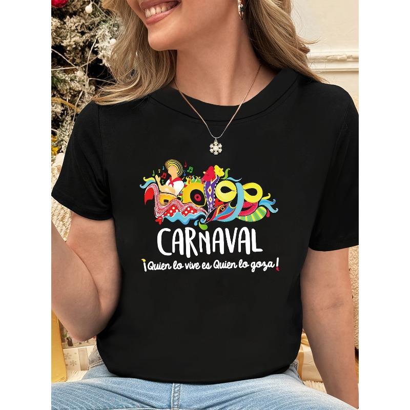 Carnaval Lo Vive Es Lo Goza Graphic Print Women s T-Shirt Short Sleeve Crew Neck Casual Summer Top S чёрный