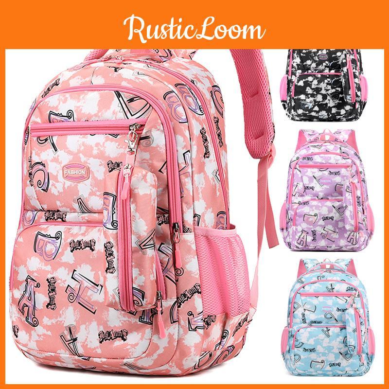 Striped Backpack Layered Zipper Large Capacity Storage Widened Strap Shoulder