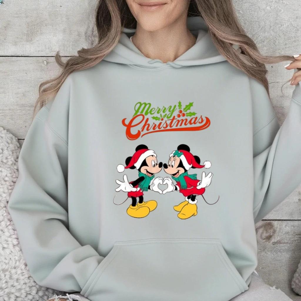 Disney Parent-child Christmas Mickey Mouse Printed Multi-color Hooded Sweatshirt, A Fashionable American Brand Casual Top