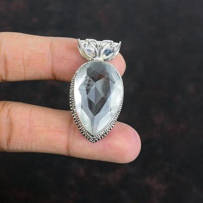 Ciondolo Topazio Bianco Sfaccettato Gioielli con Pietre Preziose Fatti a Mano Ciondolo in Argento Sterling 925 Fantastico Ciondolo Vintage Ciondolo Fatto a Mano Regali per la Mamma