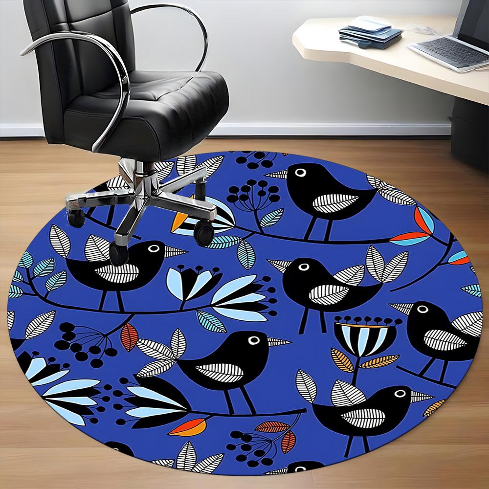 1pc Birds, Floral Office Round Rug, Non-slip, Soft and Durable Office Rug for Interior Decoration, Perfect for Office, Beautiful Decoration yy26032402