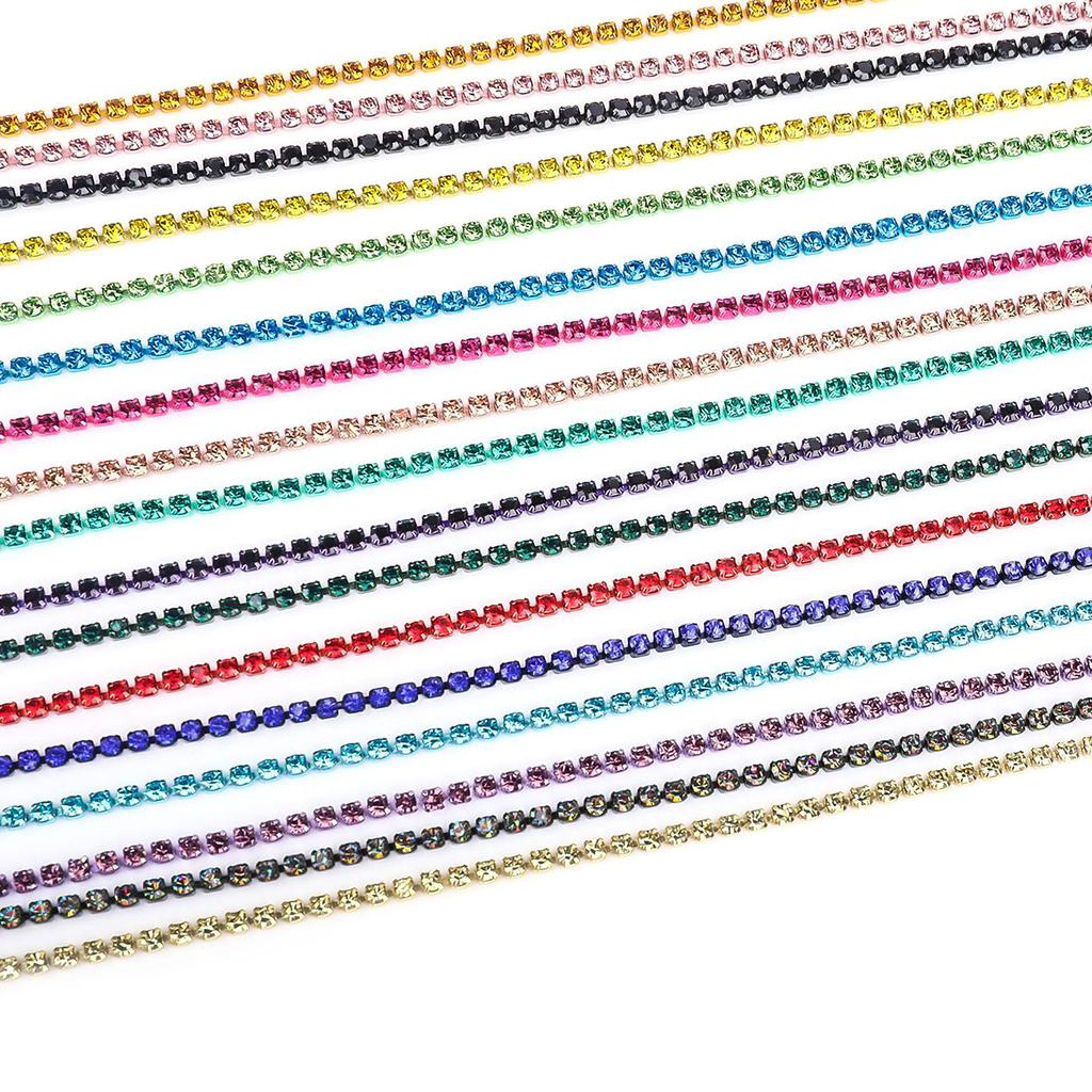 Electroplated Glass Rhinestone Single Row Claw Chain for DIY Costume Accessories